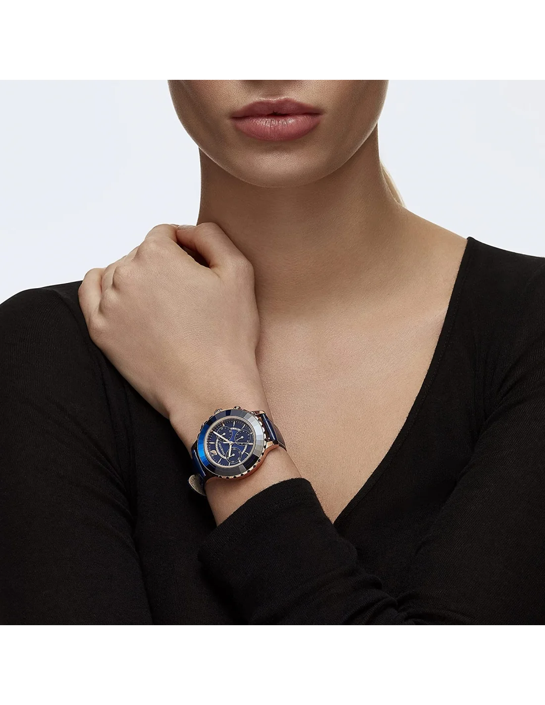 Montre Femme Swarovski Octea Lux Chrono 5563480 - Cadran et Bracelet Cuir Bleu vue 4