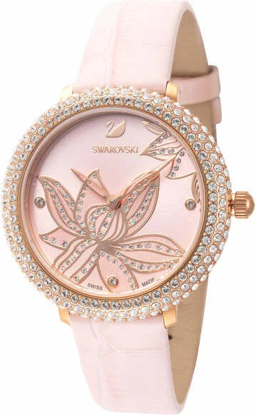 Montre Femme Swarovski 5575217 Cadran Floral Rose et Bracelet Cuir