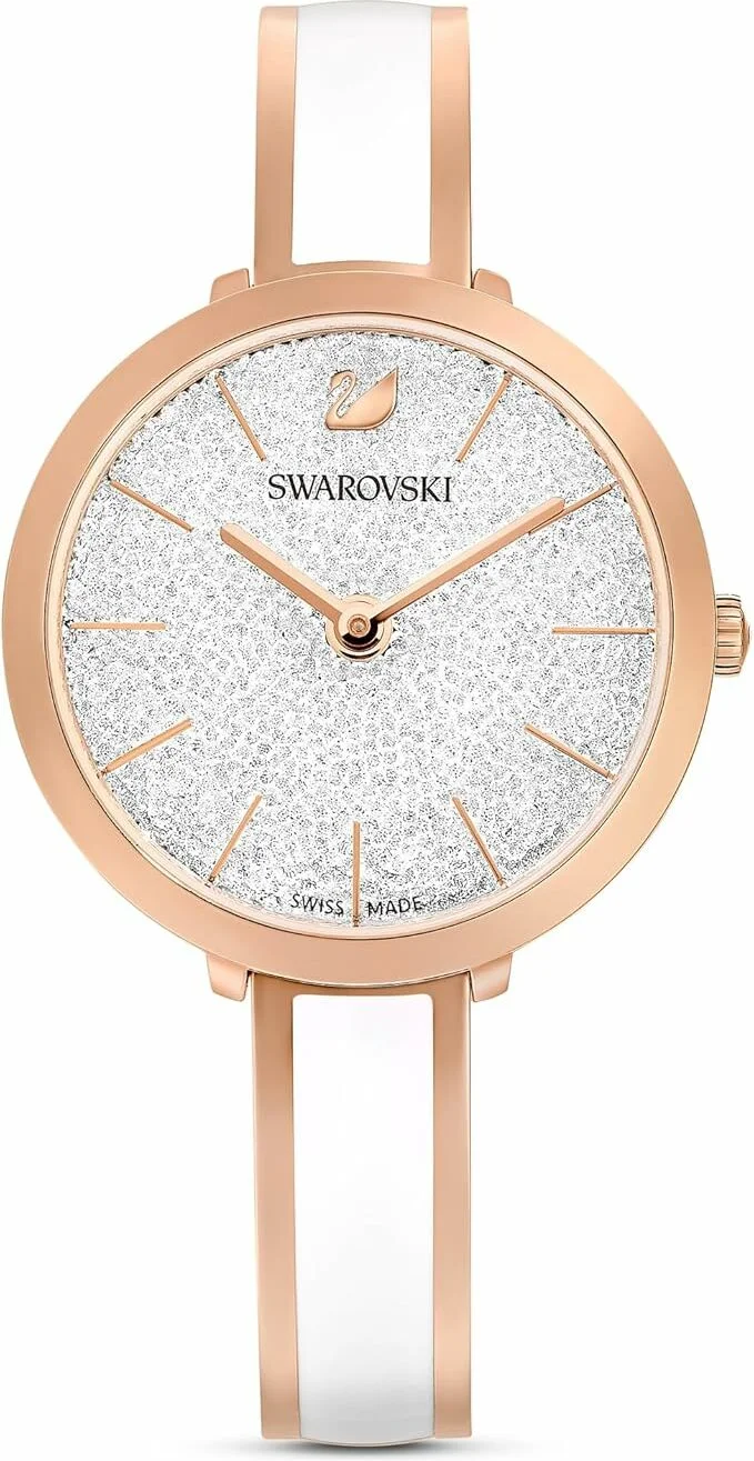 Montre Femme Swarovski 5580541 Crystalline Delight - Cadran Blanc Cristaux, Boîtier Or Rose PVD, Bracelet Acier & Émail