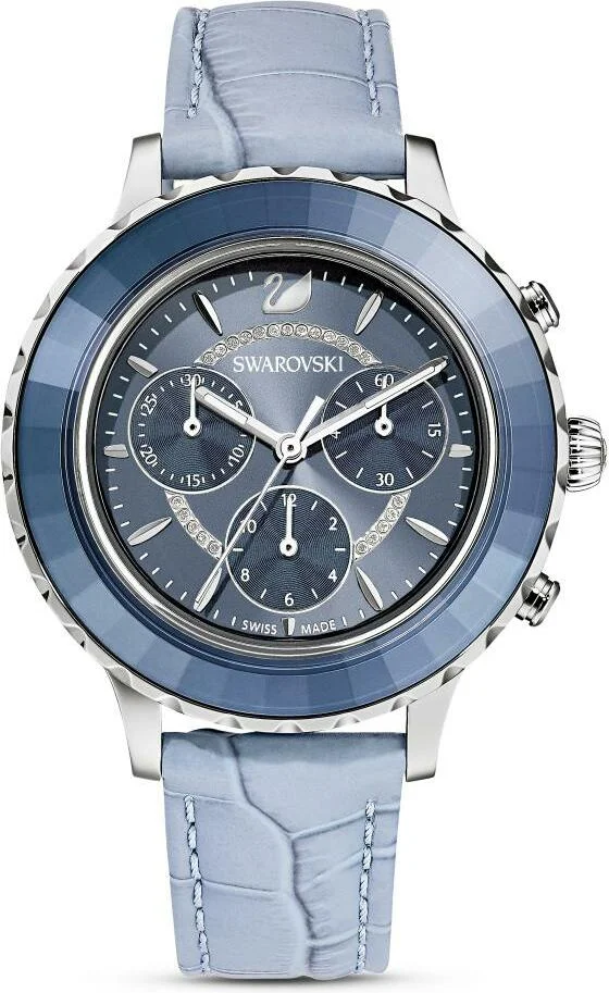 Montre-bracelet femme Swarovski Octea Lux 5580600 - Chronographe à quartz, cadran et bracelet cuir bleu