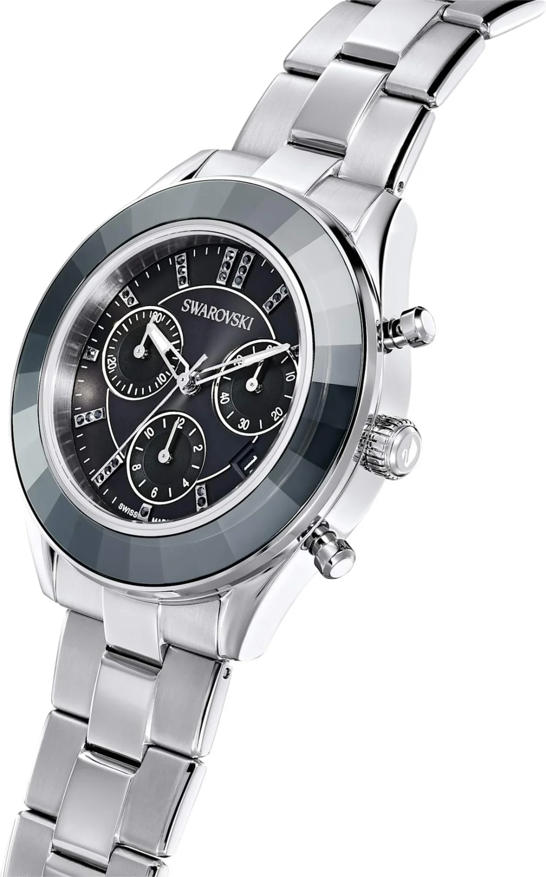 Montre Swarovski Octea Lux Sport 5610520 - Chronomètre Femme Cadran Noir Bracelet Acier vue 2