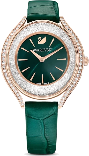 Montre Femme Swarovski 5644078, Cadran Tonneau Vert et Boîtier Or Rose, Bracelet Cuir Vert