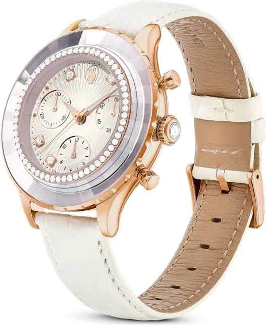 Montre Femme Swarovski 5671150 Octea Chrono - Cadran Blanc, Boîtier Or Rose, Bracelet Cuir Blanc vue 2