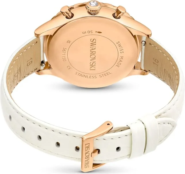 Montre Femme Swarovski 5671150 Octea Chrono - Cadran Blanc, Boîtier Or Rose, Bracelet Cuir Blanc vue 7