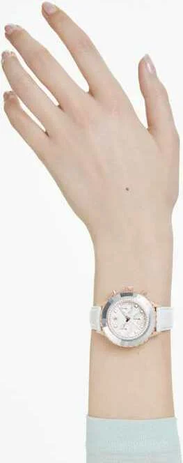 Montre Femme Swarovski 5671150 Octea Chrono - Cadran Blanc, Boîtier Or Rose, Bracelet Cuir Blanc vue 8