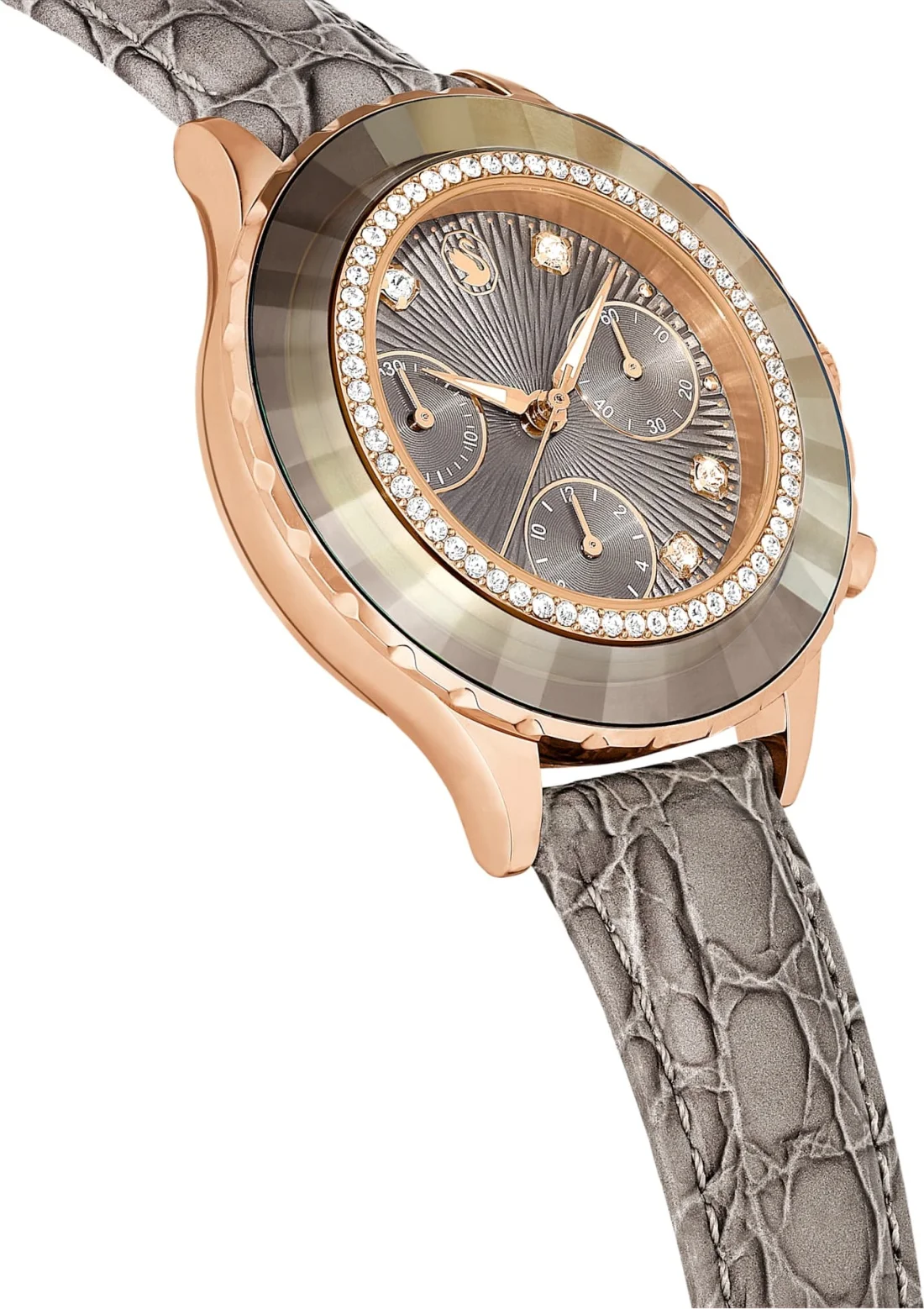 Montre Femme Swarovski Octea Lux Chrono 5671153 - Cadran Gris, Boîtier Or Rose, Bracelet Cuir vue 3
