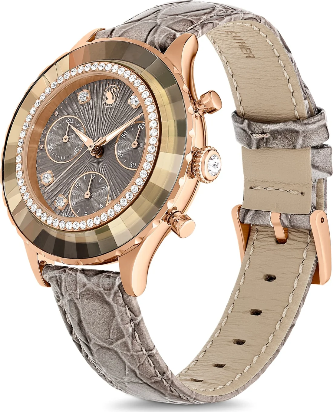 Montre Femme Swarovski Octea Lux Chrono 5671153 - Cadran Gris, Boîtier Or Rose, Bracelet Cuir vue 4