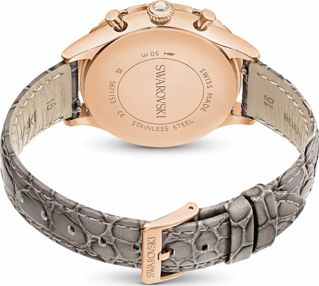 Montre Femme Swarovski Octea Lux Chrono 5671153 - Cadran Gris, Boîtier Or Rose, Bracelet Cuir vue 6