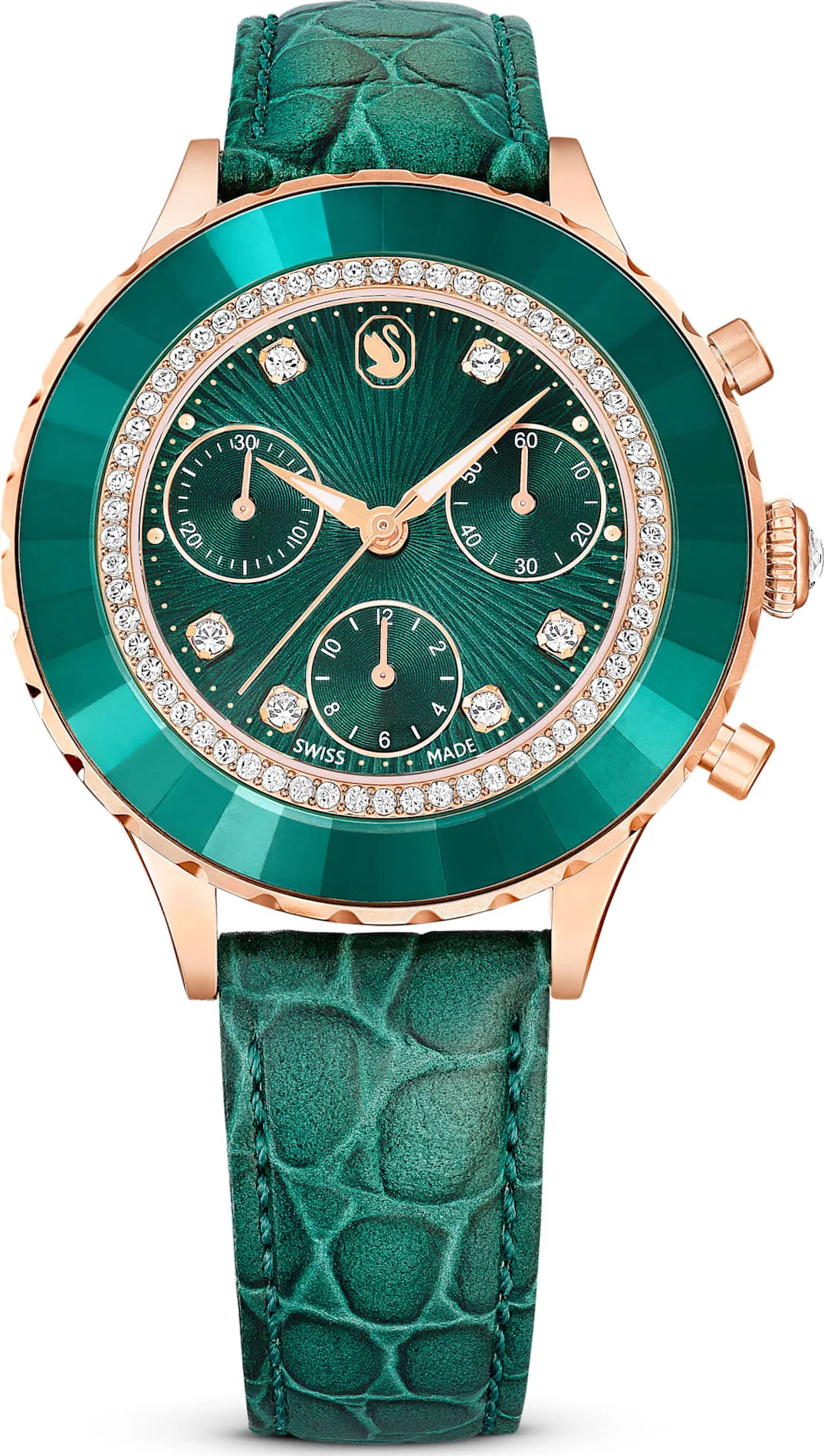 Montre Femme Swarovski Octea Lux Chrono 5672931 - Cadran Vert, Boîtier Or Rose, Bracelet Cuir Vert