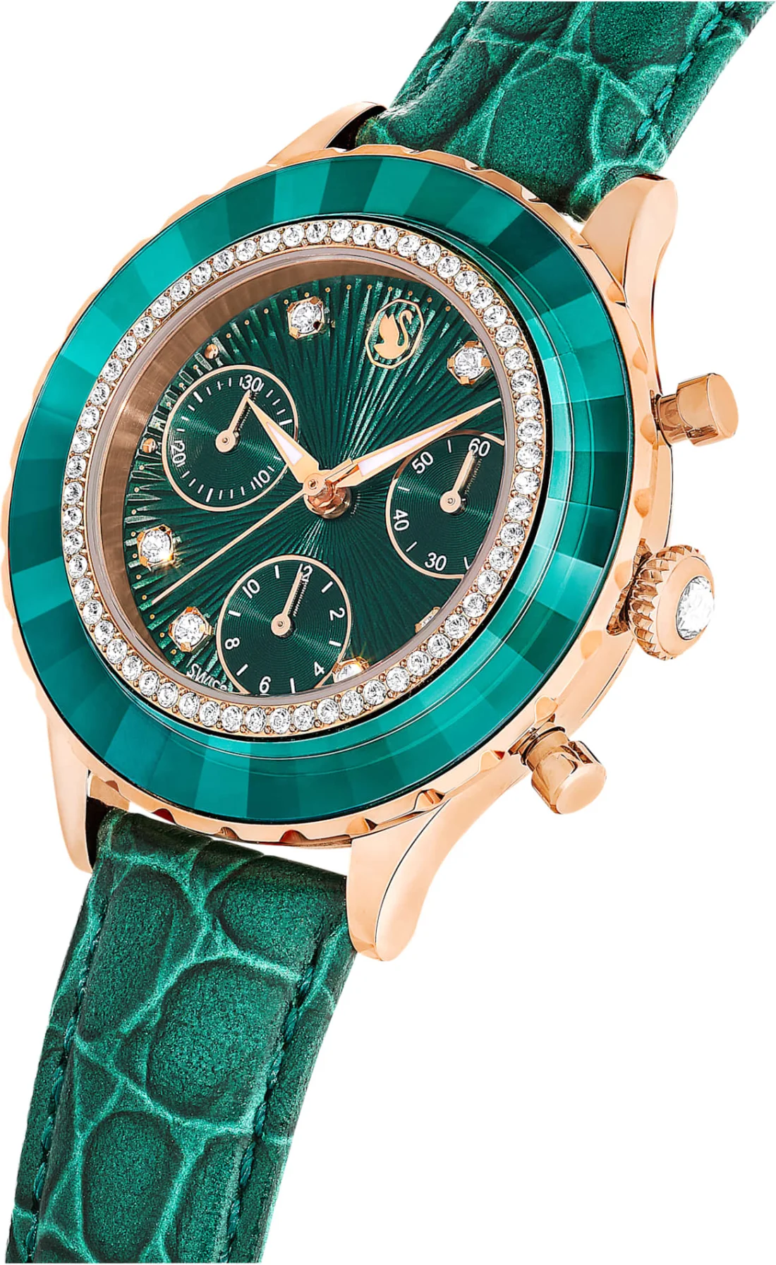 Montre Femme Swarovski Octea Lux Chrono 5672931 - Cadran Vert, Boîtier Or Rose, Bracelet Cuir Vert vue 2