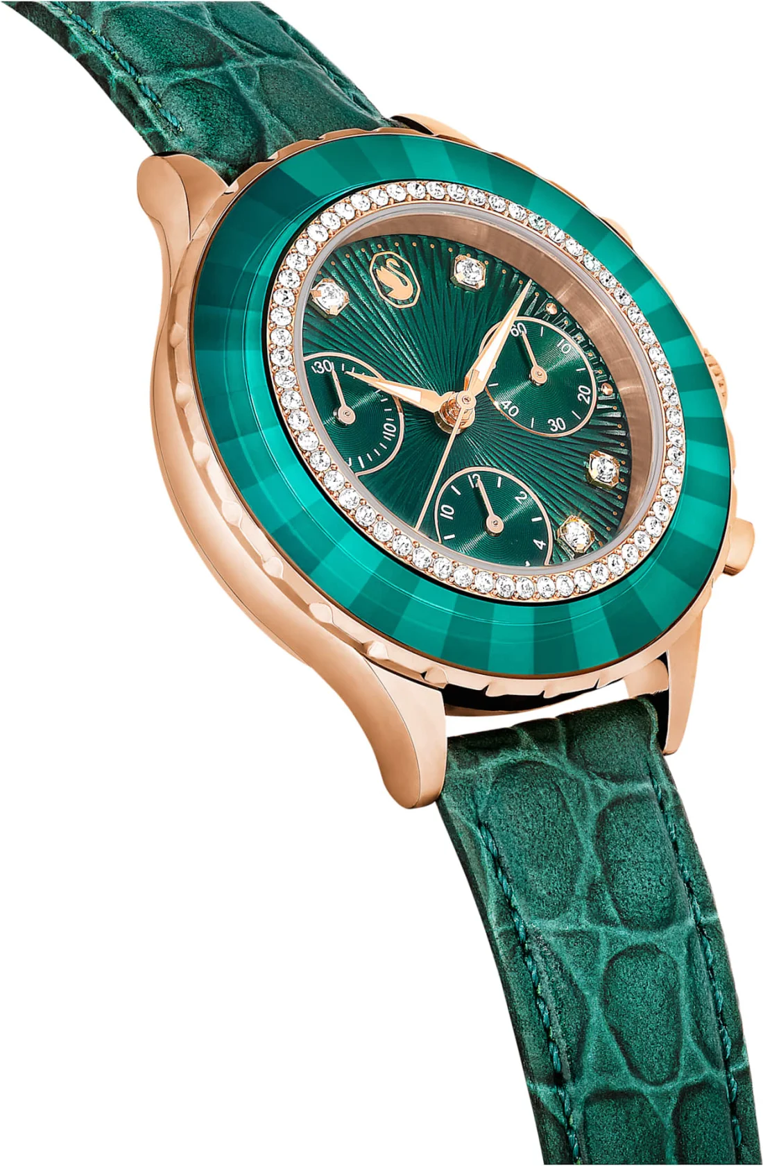 Montre Femme Swarovski Octea Lux Chrono 5672931 - Cadran Vert, Boîtier Or Rose, Bracelet Cuir Vert vue 3