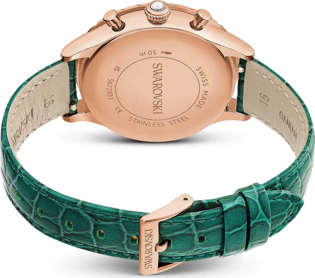 Montre Femme Swarovski Octea Lux Chrono 5672931 - Cadran Vert, Boîtier Or Rose, Bracelet Cuir Vert vue 5