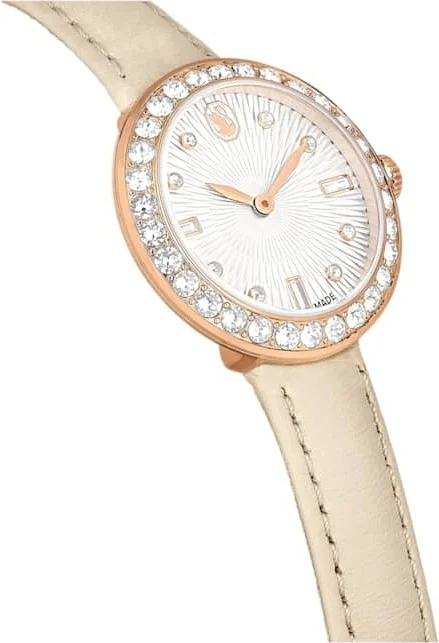 Montre Femme Swarovski Certa 5672968 - Boîtier Or Rose, Cadran Blanc Guilloché, Bracelet Cuir Beige vue 3