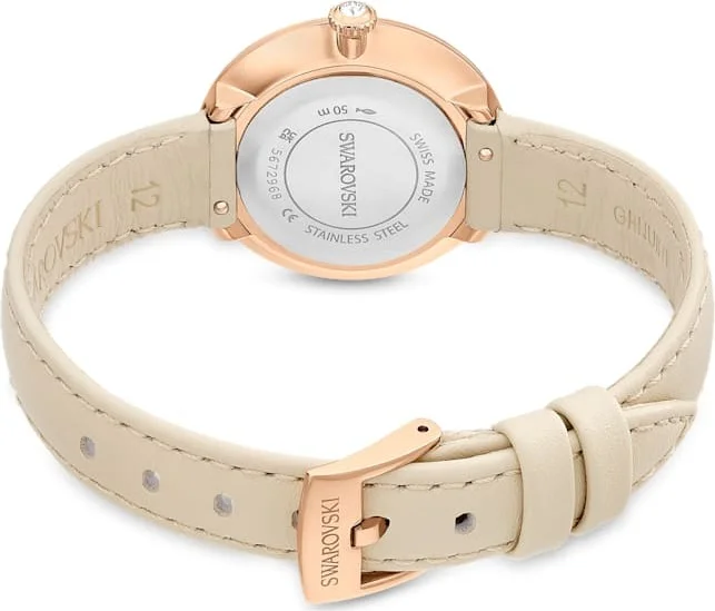 Montre Femme Swarovski Certa 5672968 - Boîtier Or Rose, Cadran Blanc Guilloché, Bracelet Cuir Beige vue 7