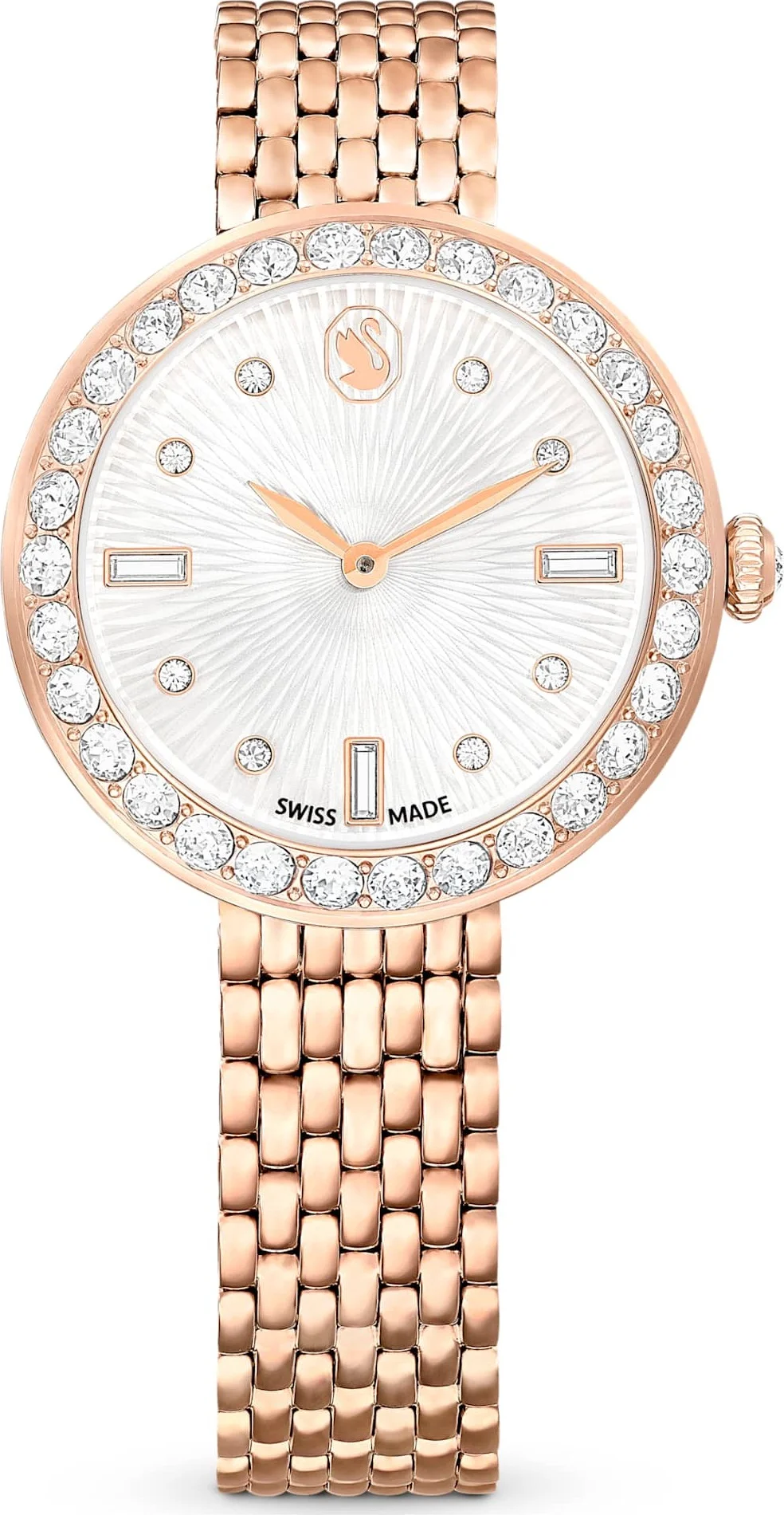 Montre Swarovski Certa 5672981 pour Femme, Cadran Blanc, Boîtier Or Rose et Cristaux, Bracelet Acier