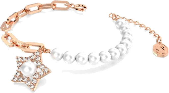 Bracelet Swarovski Stella pour Femme, modèle étoile blanche en perles et acier plaqué or rose - Réf. 5645461