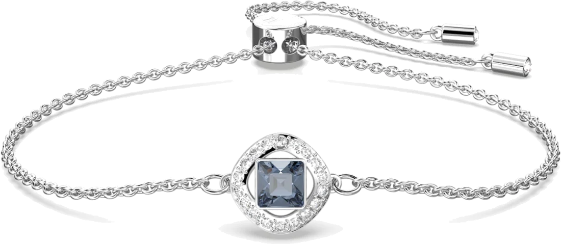 Bracelet Swarovski Angélique 5662141 pour Femme, Cristal Bleu Coupe Carrée sur Métal Rhodié Blanc