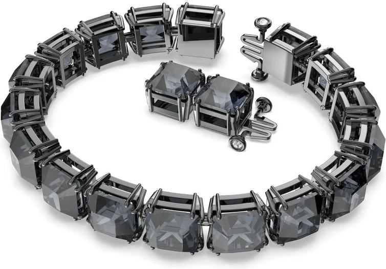 Bracelet Swarovski Millenia Cristaux taille carrée Gris Noir Plaqué Ruthénium vue 2