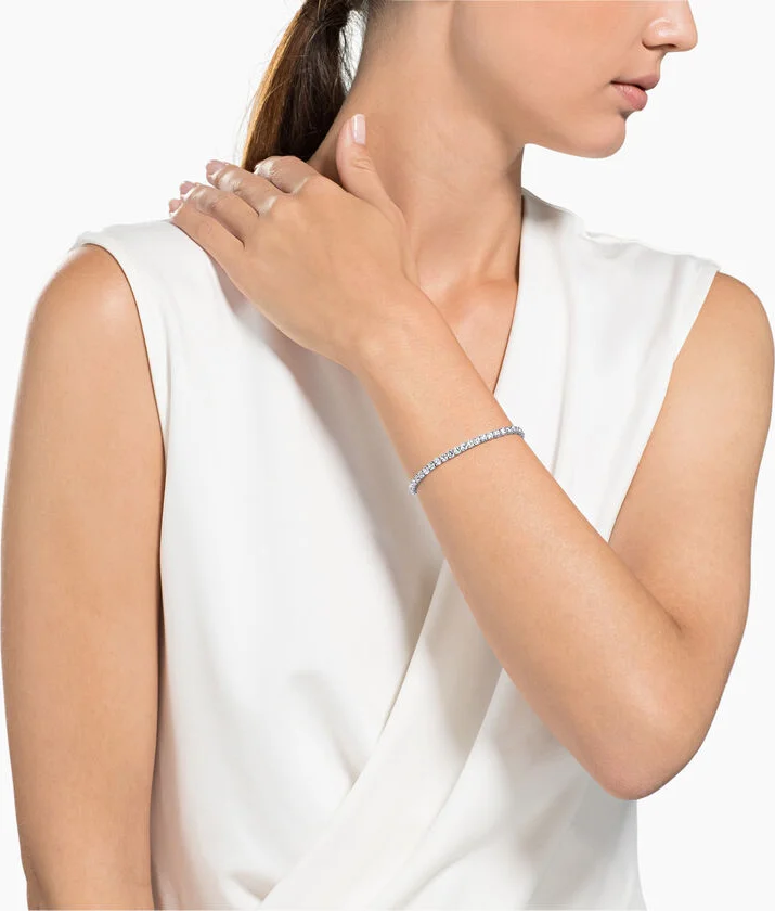 Bracelet Femme Swarovski 5409771 Tennis Round Deluxe en Métal Plaqué Rhodium Blanc vue 3