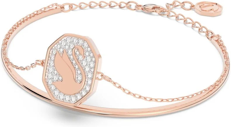 Bracelet Jonc Swarovski Signum Cygne Blanc Plaqué or rose vue 2