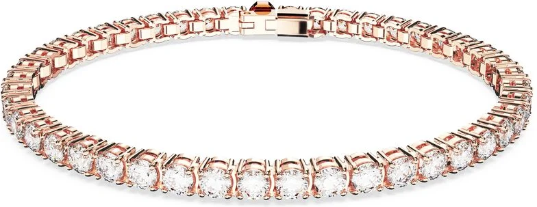 Bracelet Swarovski Matrix Tennis Coupe ronde Blanc Plaqué or rose