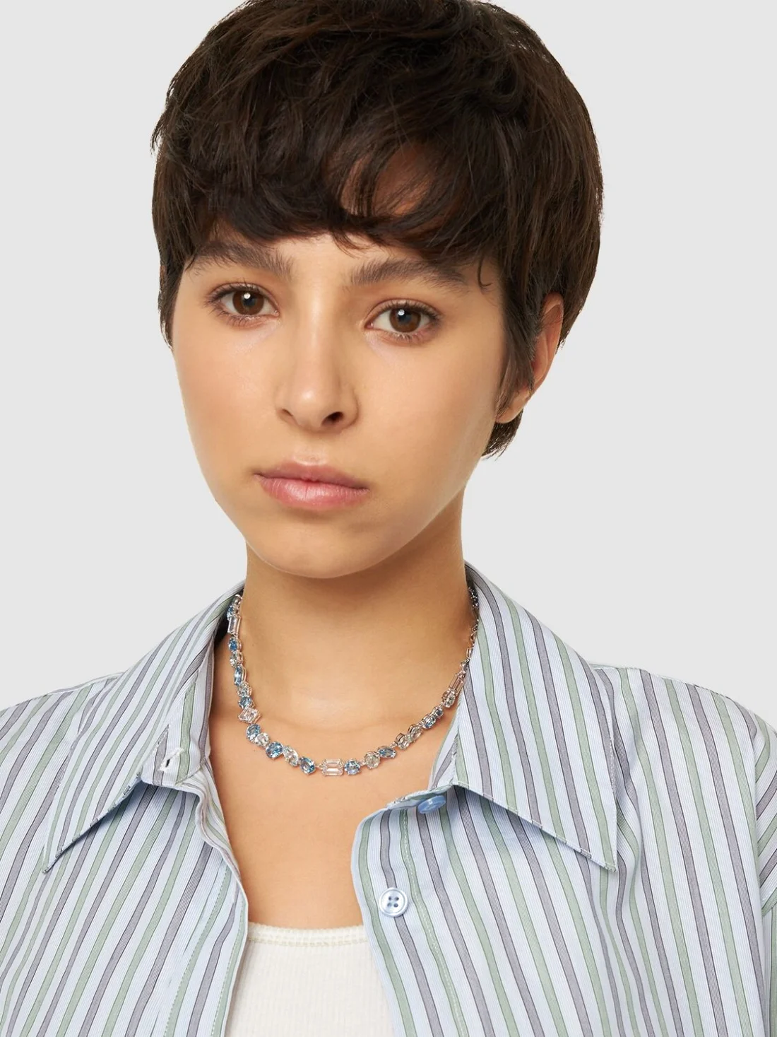 Collier Swarovski Gema 109173 - Bleu et blanc, métal rhodié pour femme vue 4