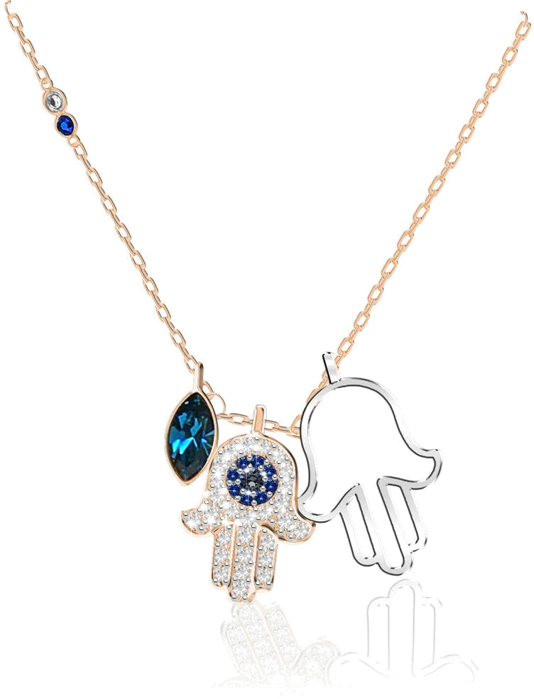 Collier Swarovski Duo Hamsa 5396882 en métal plaqué or rose avec cristaux blancs et bleus pour femme vue 2