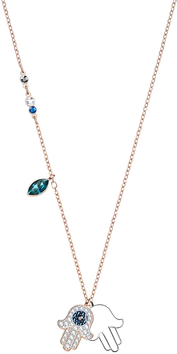 Collier Swarovski Duo Hamsa 5396882 en métal plaqué or rose avec cristaux blancs et bleus pour femme