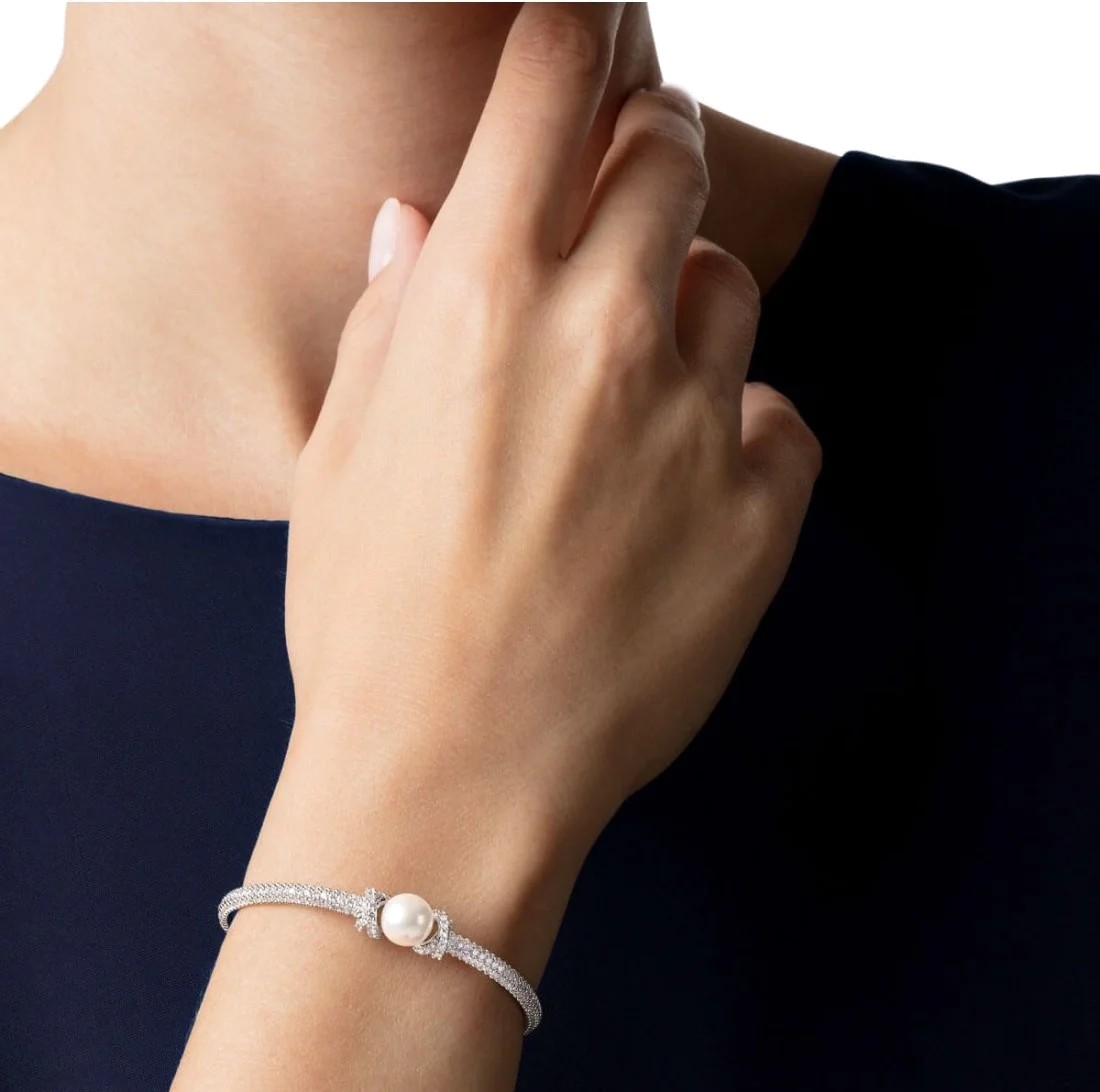 Bracelet jonc ajustable Swarovski 5461083 en métal plaqué rhodium, perle et cristaux, pour femme vue 4