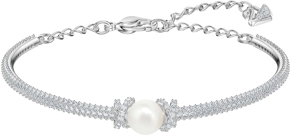 Bracelet jonc ajustable Swarovski 5461083 en métal plaqué rhodium, perle et cristaux, pour femme