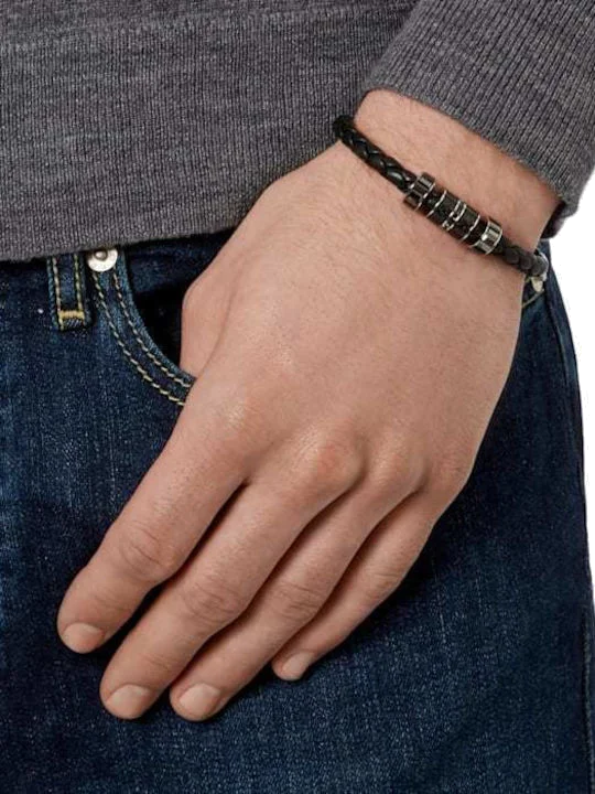 Bracelet Swarovski Diagonal 5159648 en cuir tressé noir et cristaux vue 2