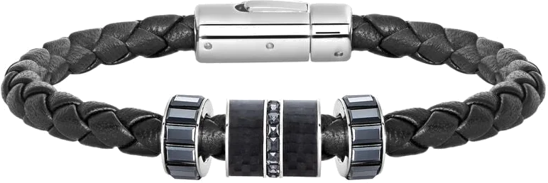 Bracelet Swarovski Diagonal 5185336 en cuir tressé noir à cristaux