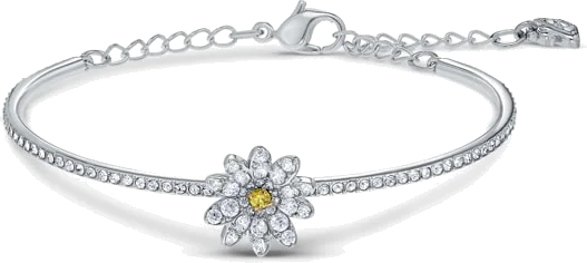 Bracelet pour femme Swarovski Eternal Flower 5542012, jonc ajustable en métal plaqué rhodium avec cristaux blancs