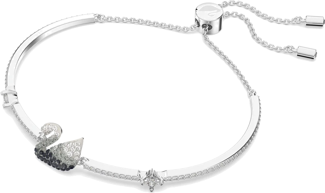 Bracelet jonc ajustable pour femme Swarovski Iconic Swan 5614119 en plaqué rhodium argenté avec cristaux vue 2