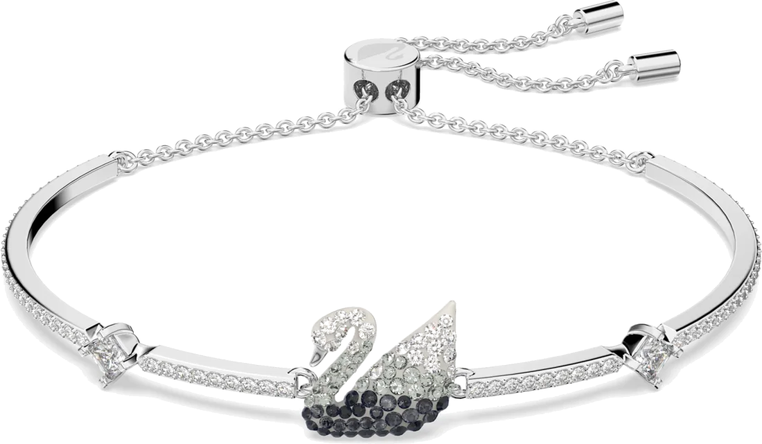 Bracelet jonc ajustable pour femme Swarovski Iconic Swan 5614119 en plaqué rhodium argenté avec cristaux