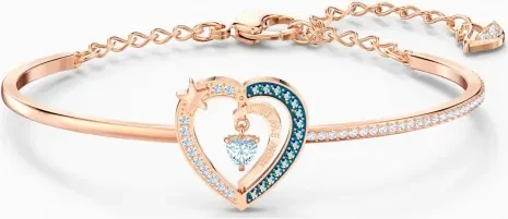 Bracelet jonc ajustable Swarovski Starry Night Heart 5484018, plaqué or rose et cristaux blancs pour femme