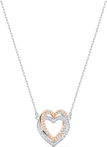Collier Swarovski Hyperbola Double Heart 5518868 en plaqué rhodium avec cristaux blancs pour femme