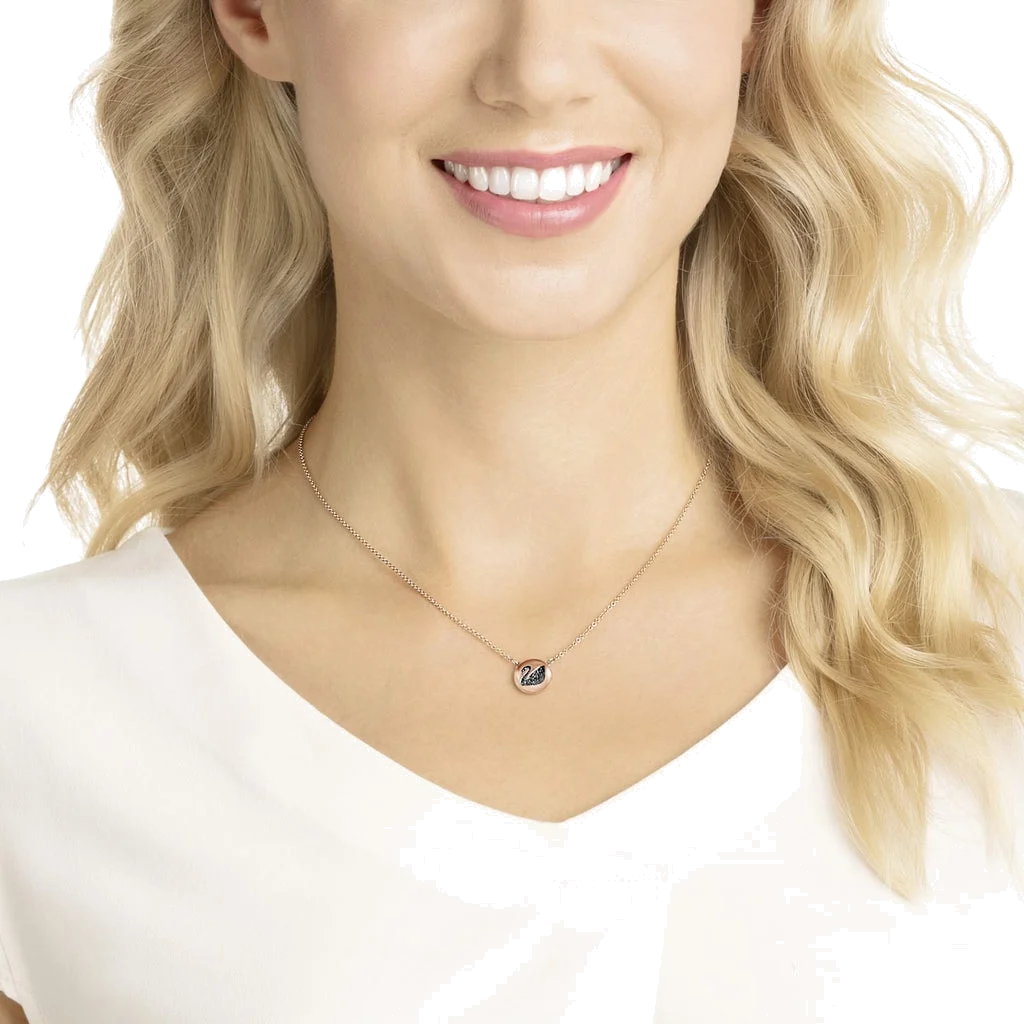Collier Swarovski Hall Swan 5382446 en plaqué or rose avec cristaux noirs pour femme vue 4