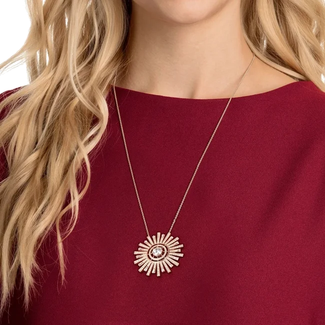 Collier Swarovski Sunshine 5459593 plaqué or rose pour femme, pendentif soleil cristaux vue 4