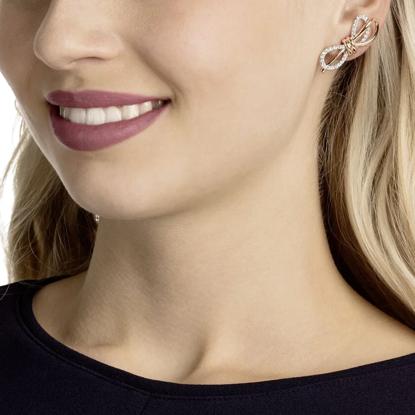 Boucles d'oreilles Swarovski Lifelong Bow 5447089 en plaqué or rose avec nœuds et cristaux blancs pour femme vue 4