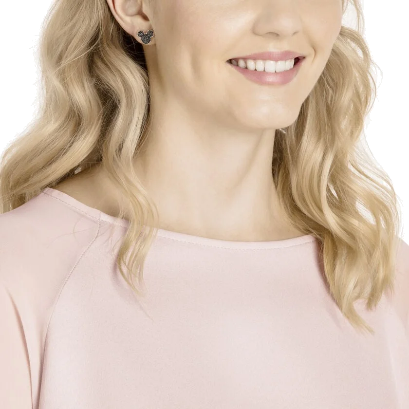 Boucles d'oreilles Swarovski Mickey & Minnie plaqué or rose et cristaux noirs - Réf. 5435137 vue 3