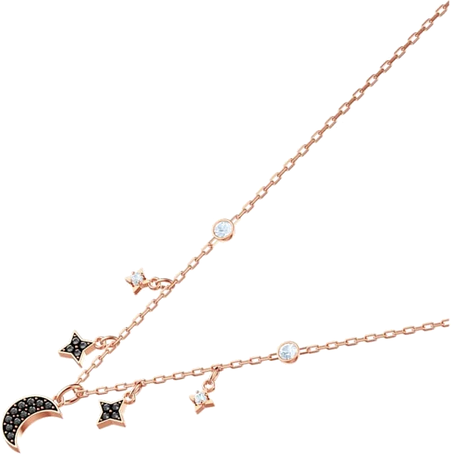 Collier Swarovski Symbolic Moon 5429737 en plaqué or rose avec cristaux noirs et blancs pour femme vue 3