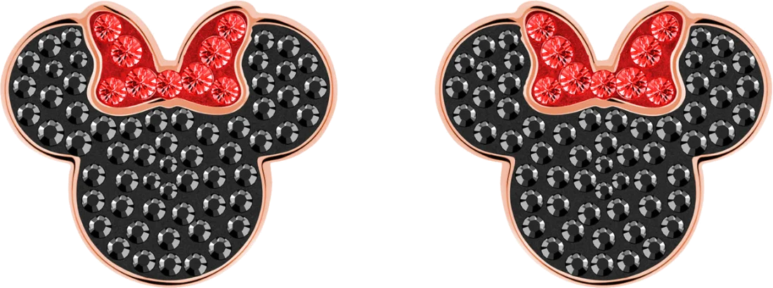 Boucles d'oreilles Swarovski 5446390 plaqué or rose cristaux noirs et rouges Mickey & Minnie pour femme