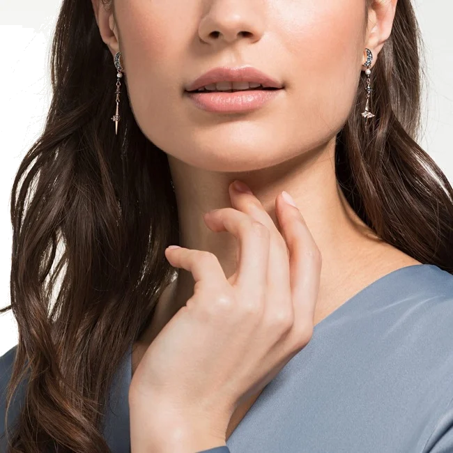 Boucles d'oreilles Swarovski Symbolic 5489533 en plaqué or rose, motif lune avec cristaux, pour femme vue 5