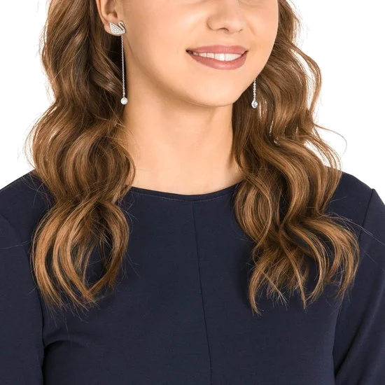 Boucles d'oreilles Swarovski Iconic Swan 5429270 en métal plaqué rhodium argenté pour femme vue 3