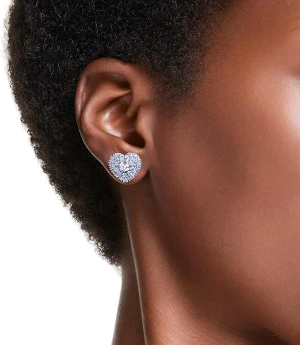 Boucles d'oreilles Swarovski Idyllia 5683576 pour femme, plaqué rhodium avec cœurs et cristaux bleus et blancs vue 5