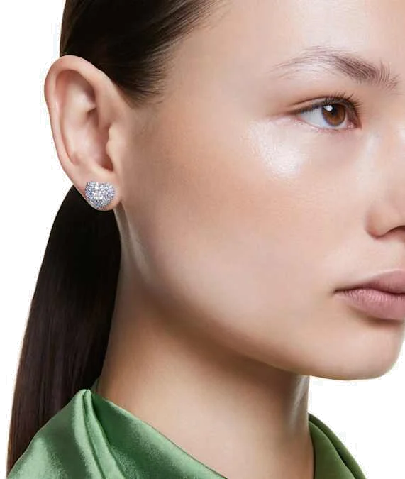 Boucles d'oreilles Swarovski Idyllia 5683576 pour femme, plaqué rhodium avec cœurs et cristaux bleus et blancs vue 6