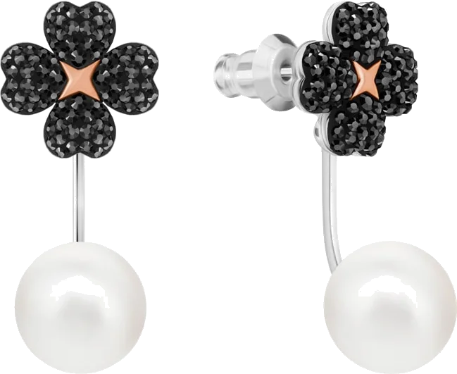 Boucles d'oreilles Swarovski Latisha Flower 5389161 pour femme, plaqué rhodium avec cristaux noirs et perles vue 2