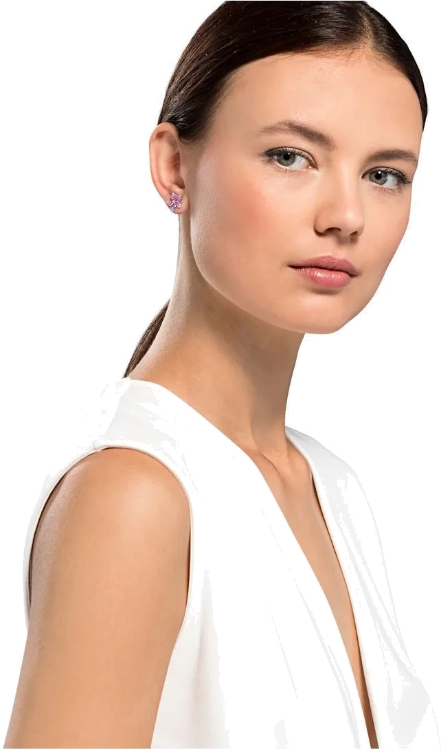 Boucles d'oreilles Swarovski 5519254 Tropical Flower plaqué rhodium, cristaux roses et blancs pour femme vue 3