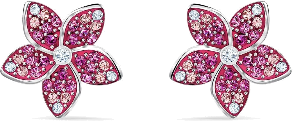 Boucles d'oreilles Swarovski 5519254 Tropical Flower plaqué rhodium, cristaux roses et blancs pour femme